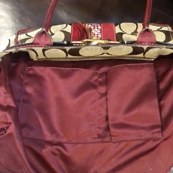 COACH Hampton Signature C Logo Canvas Red Leather Briefcase Shoulder Bag RARE - Picture 15 of 17
